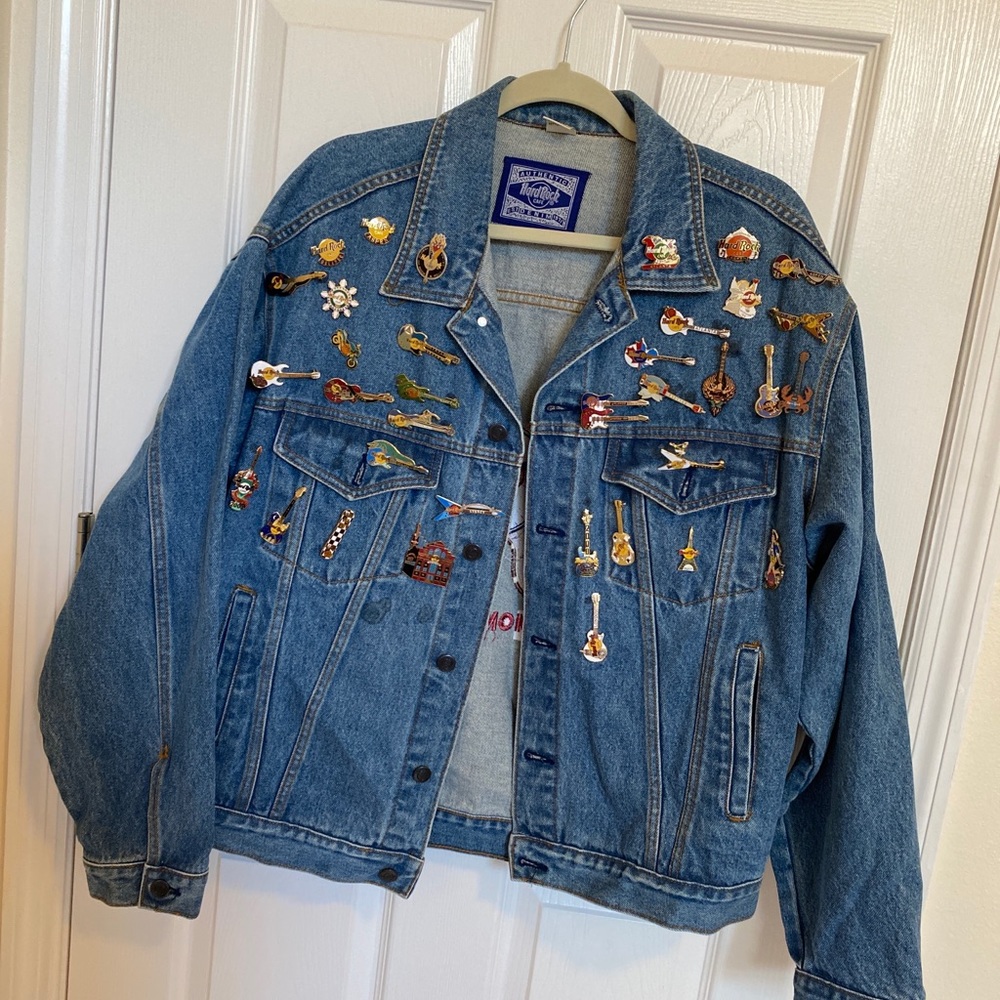 Hard Rock Cafe Denim Jacket with Decorative Pins